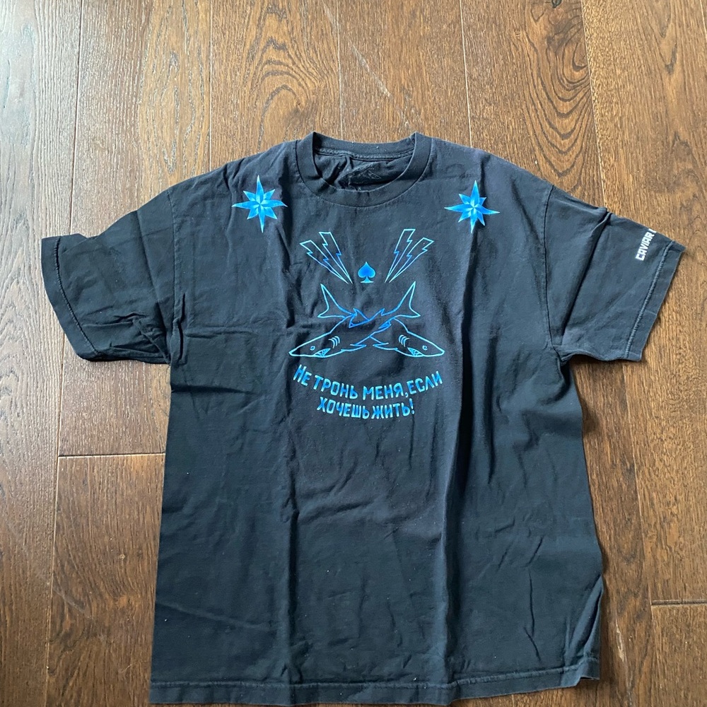 Ssur exclusive rare vintage Russian Black T-Shirt with Blue Graphic Design